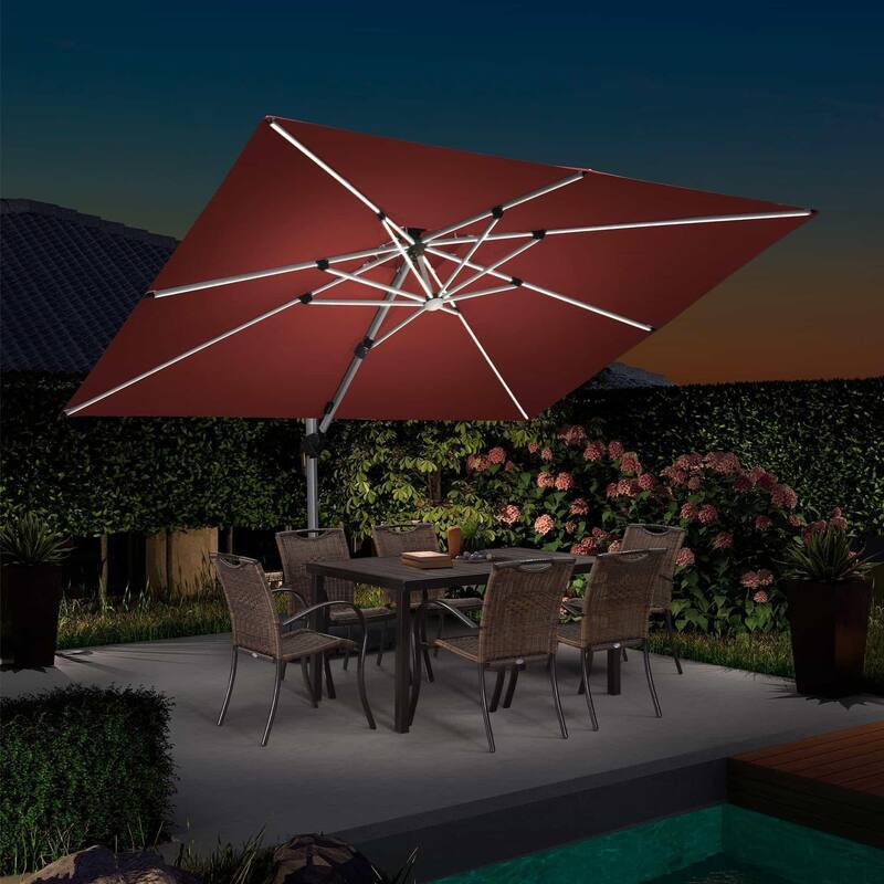 PURPLE LEAF 9/10/11 ft Square 09x12 ft Rectangle Double Top LED Patio Cantilever Umbrella with Base