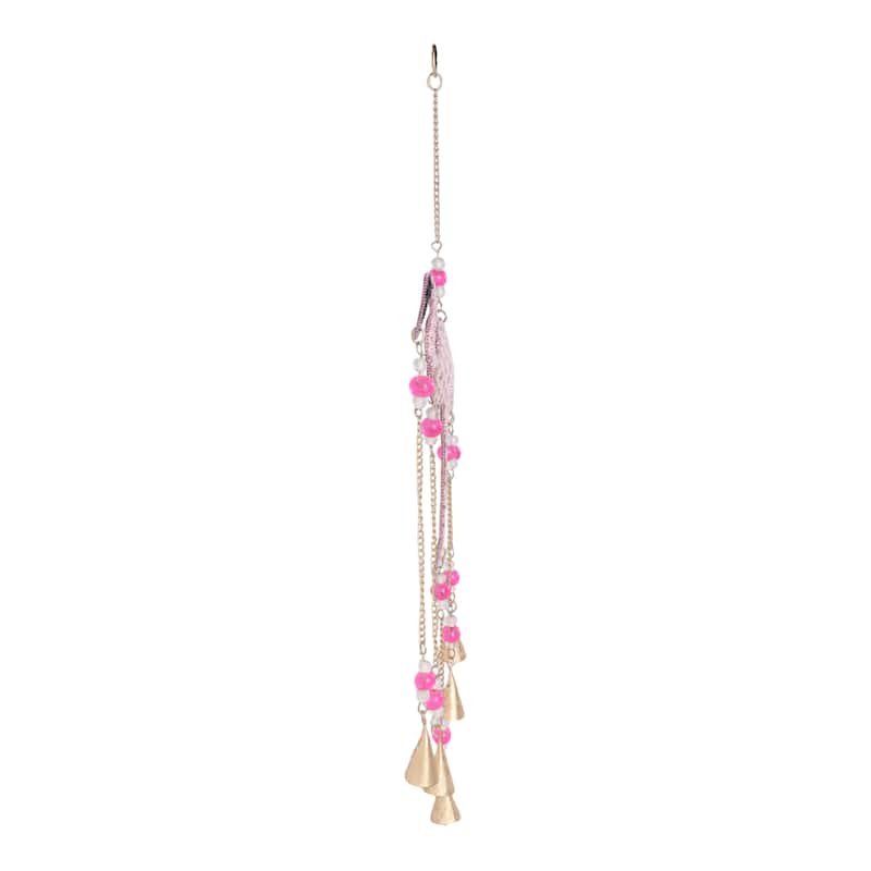 Metal Beaded Mosaic Glass Flamingo Chime with Gold Bells - 22" Pink - 10" x 1" x 22"