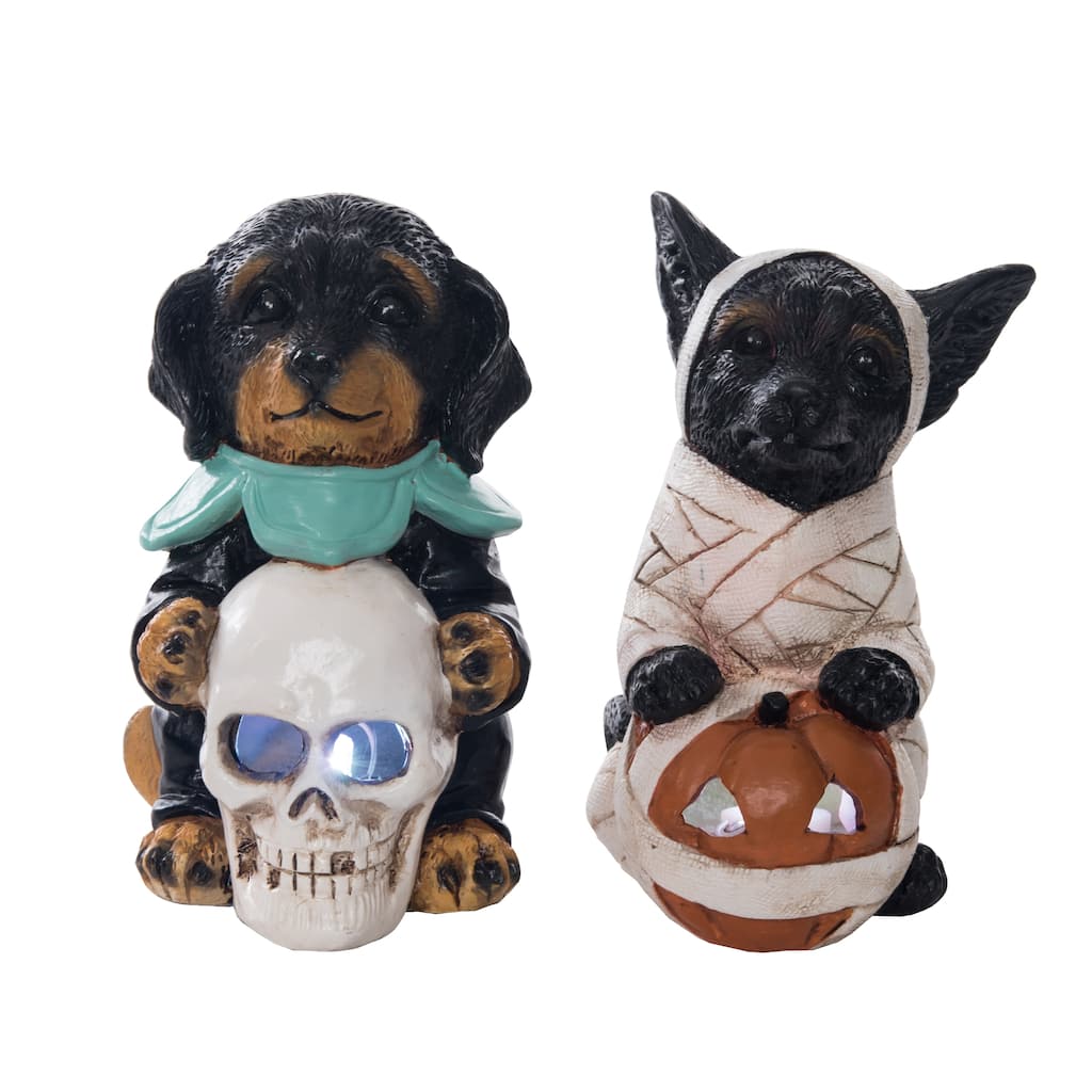 Transpac Resin Light Up Halloween Puppy Figurine Set of 2 Halloween Home Decorations