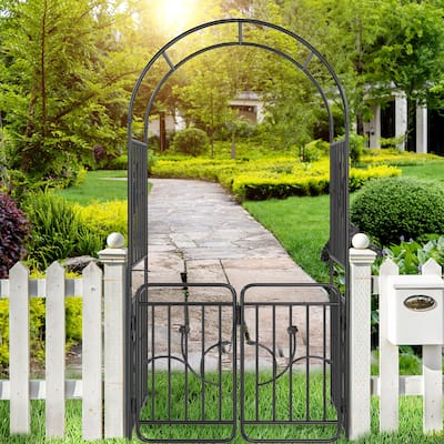 Garden Arch with Gate, Metal Garden Arbor for Climbing Plants Outdoor, Black Garden Archway for Lawn,Wedding Arches for Ceremony
