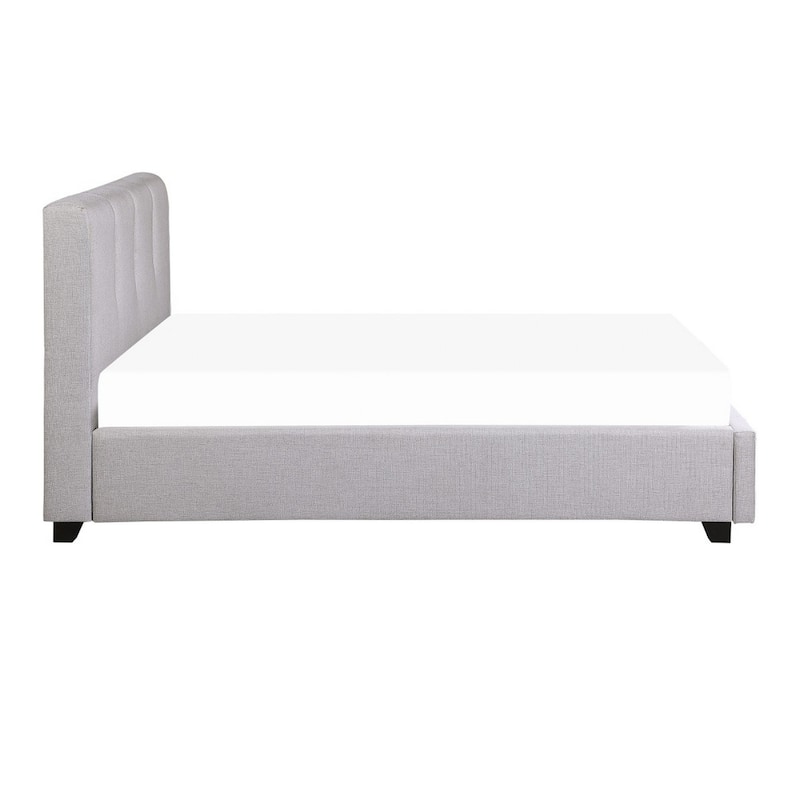 Orra Queen Platform Bed, Tufted Gray Polyester Upholstery, Solid Wood