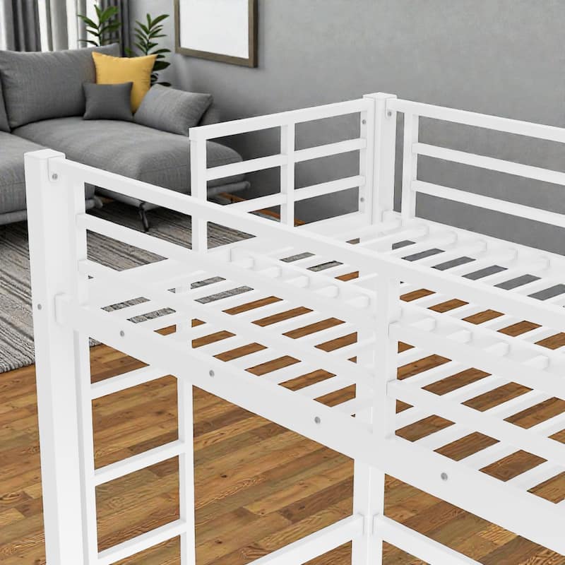 Metal Loft Bed with Dual Ladders and Guardrails, Space Saving Loft Bed for Dorm or Bedroom