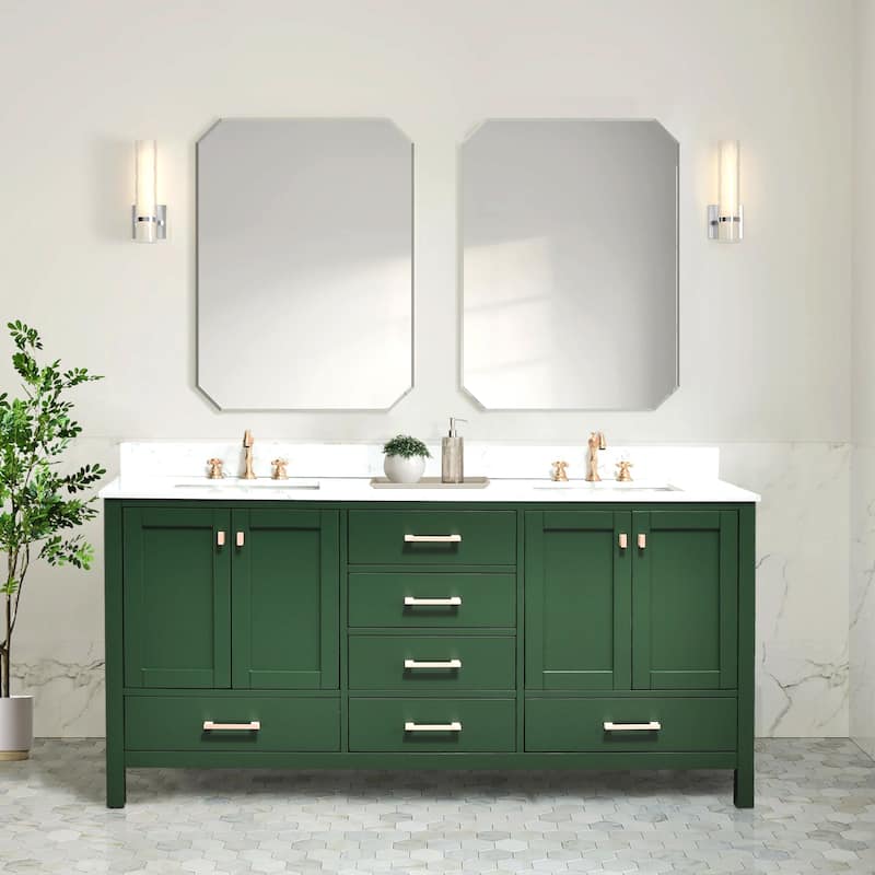 OpalithD 72 in. Bathroom Vanity with Double Sinks, Wood Bath Cabinet with Top - Vintage Green