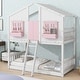 preview thumbnail 2 of 7, Twin over Twin House Bunk Bed with Roof Window Door with Safety Guardrails and Ladder, Natural/White