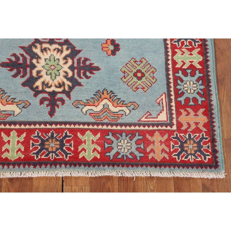 Geometric Blue Kazak Oriental Accent Rug Handmade Wool Carpet - 3'6" x 5'0"