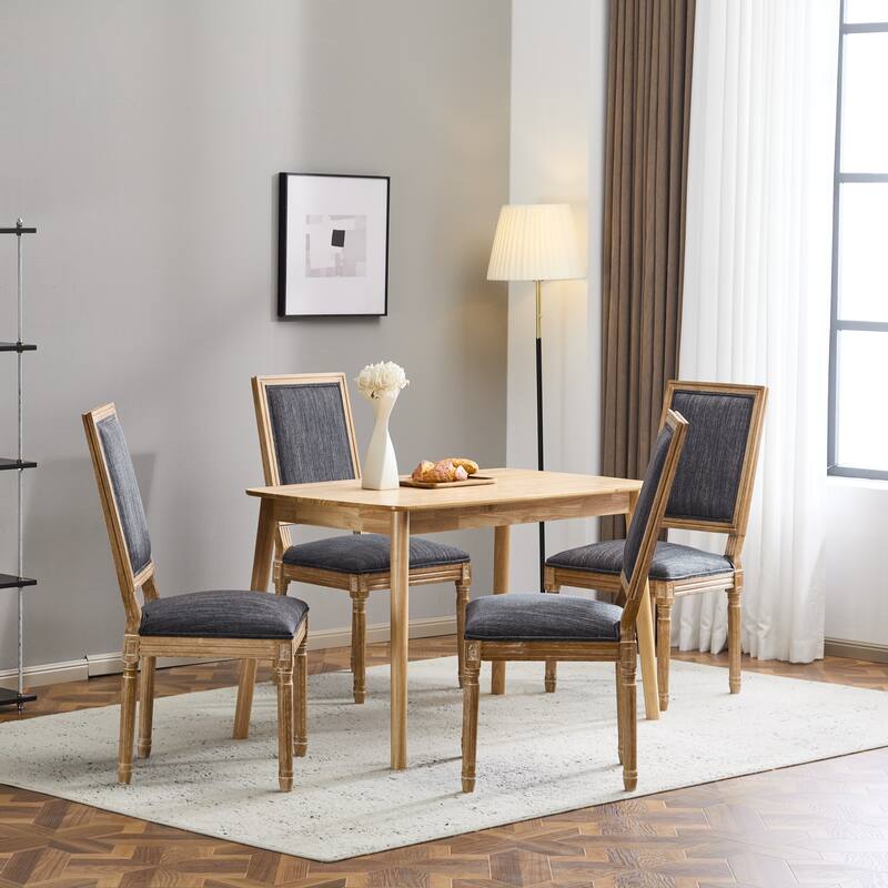 [Set of 4] French Country Dining Chairs - Elegant Cane Backrest & Upholstered Seats with Fluted Legs- Solid Rubberwood Frame