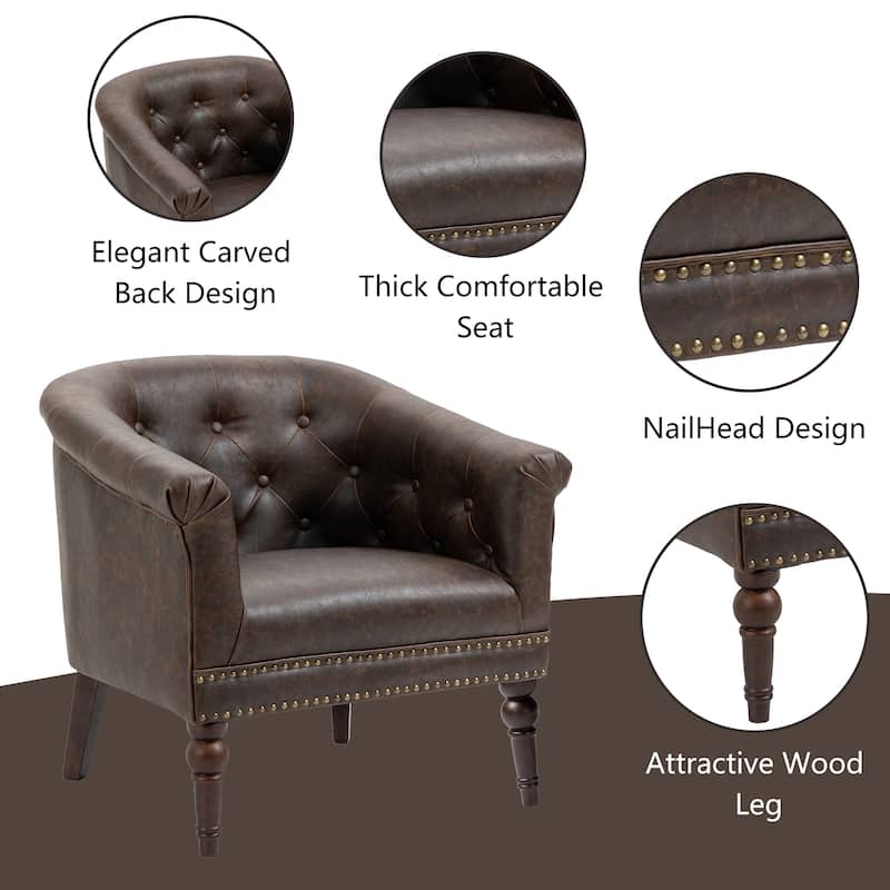 Alina Modern Tufted Tub Barrel Faux Leather Accent Chair