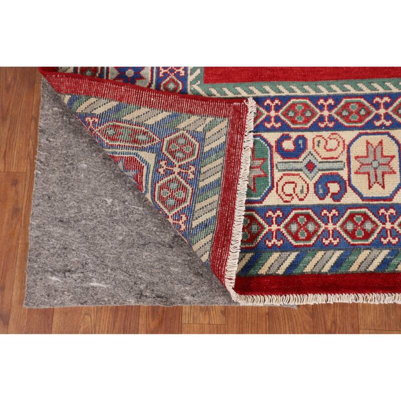 Red Geometric Kazak Oriental Area Rug Handmade Wool Carpet - 6'6" x 9'7"