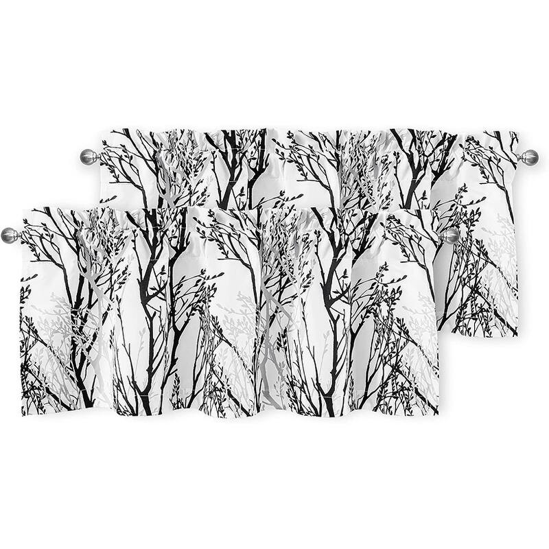 DriftAway Tree Branch Abstract Ink Printing Lined Window Curtain Valance 2 Pack - 52" width x 18 " length - Black White