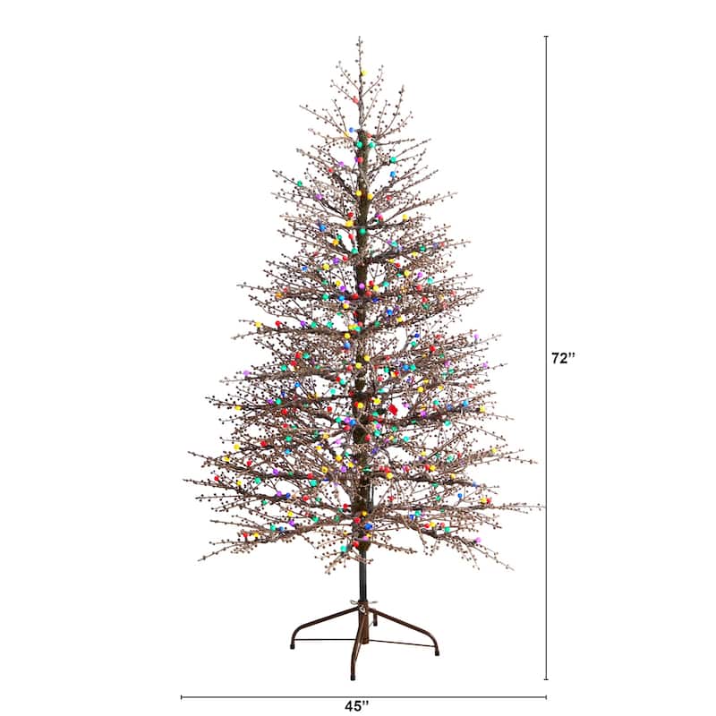 6ft. Frosted Berry Twig Artificial Christmas Tree with 350 Multicolor Gum Ball LED Lights & 808 Branches - Lively X-Mas Tree