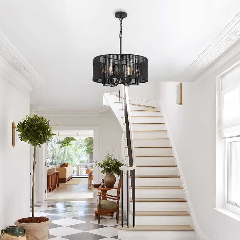 6-Light Boho Farmhouse Handwoven Paper Rope Rattan Chandelier