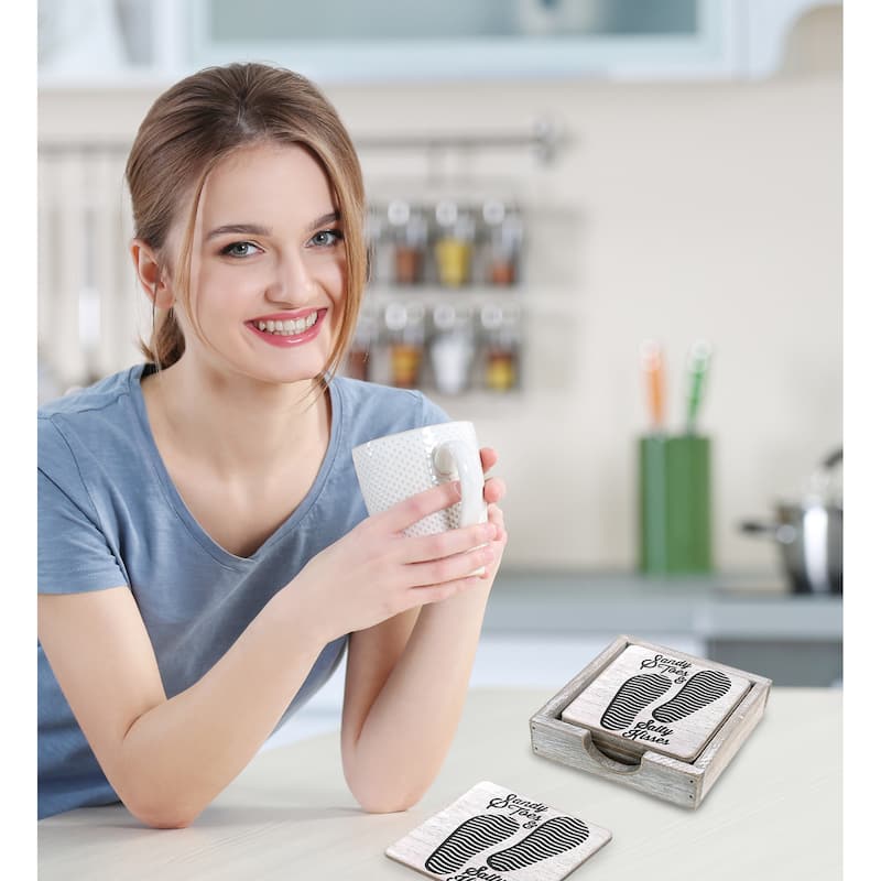 CoTa Global Coastal Coasters Set of 6, Coasters for Drinks with Holder - 4.9Lx4.9Wx1.5H inches.