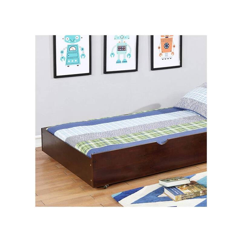 Full Over Full Bunk Bed with Attached Ladder, Trundle Included, Solid Wood Construction in Dark Walnut Finish