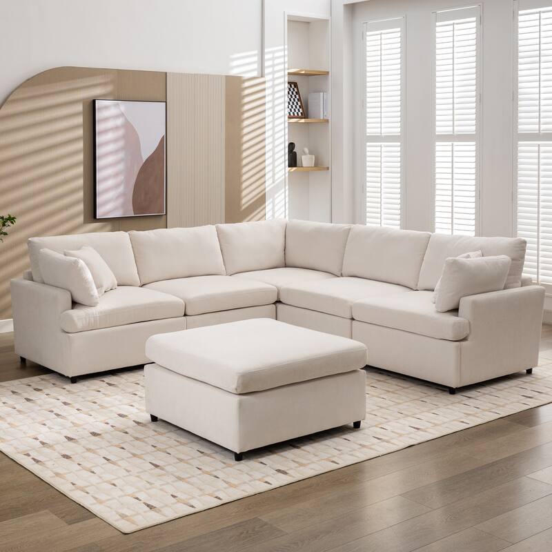 100.4" Polyester U-Shaped Modular Sectional Sofa with Removable Ottoman