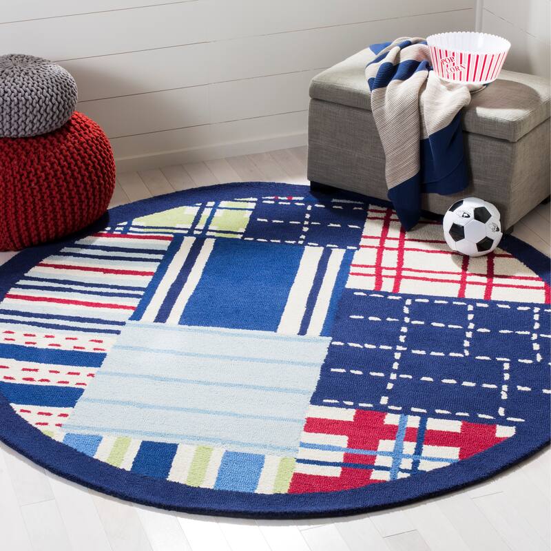 SAFAVIEH Handmade Kids Zarifa Wool Rug - 6' Round - Blue/Multi