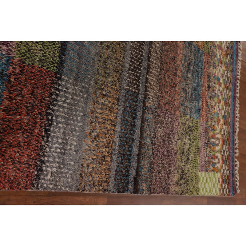 Checkered Plush Moroccan Oriental Area Rug Handmade Wool Carpet - 7'11" x 10'9"