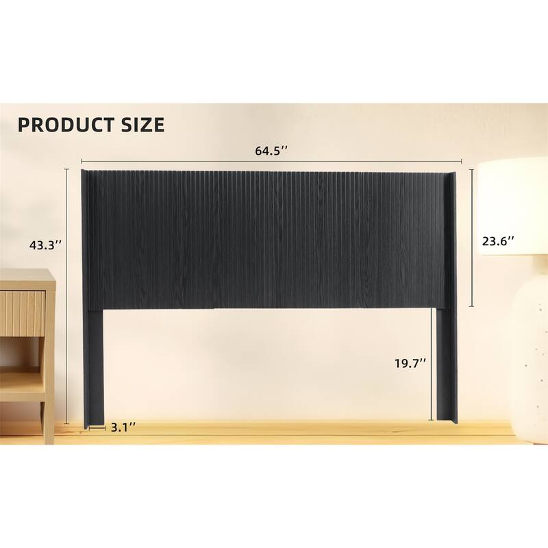 64.4" Wide Wooden Queen Headboard Only Wall Mounted Fluted Panel