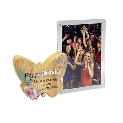 Butterfly With Text And Clear Photo Frame- Happy Birthday Photo Frame