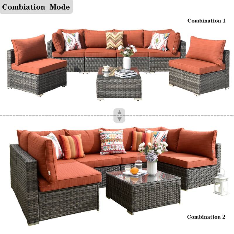 OVIOS Deep Seat Wicker 7-piece Sectional Set