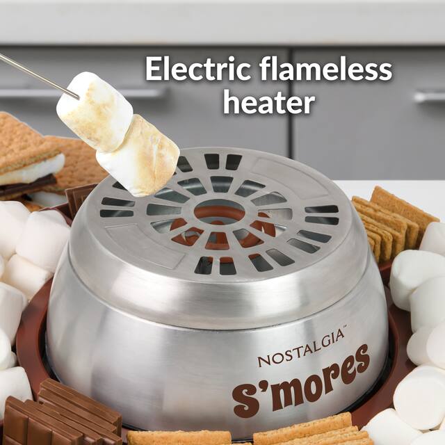 Nostalgia Indoor Electric Stainless Steel S'mores Maker with 4 Lazy Susan Compartment Trays - 4 Trays - 4 Trays