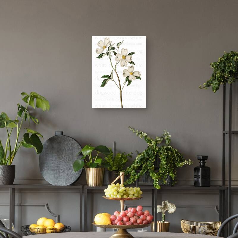 White Dogwood Text Canvas Art Print