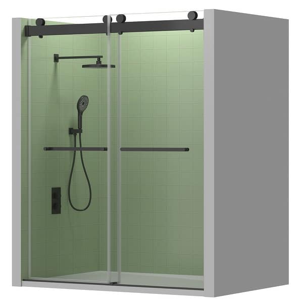 slide 2 of 18, ABRUZZO Eddi Clear Adjustable Frameless Sliding Shower Door 60*76" - Matte Black