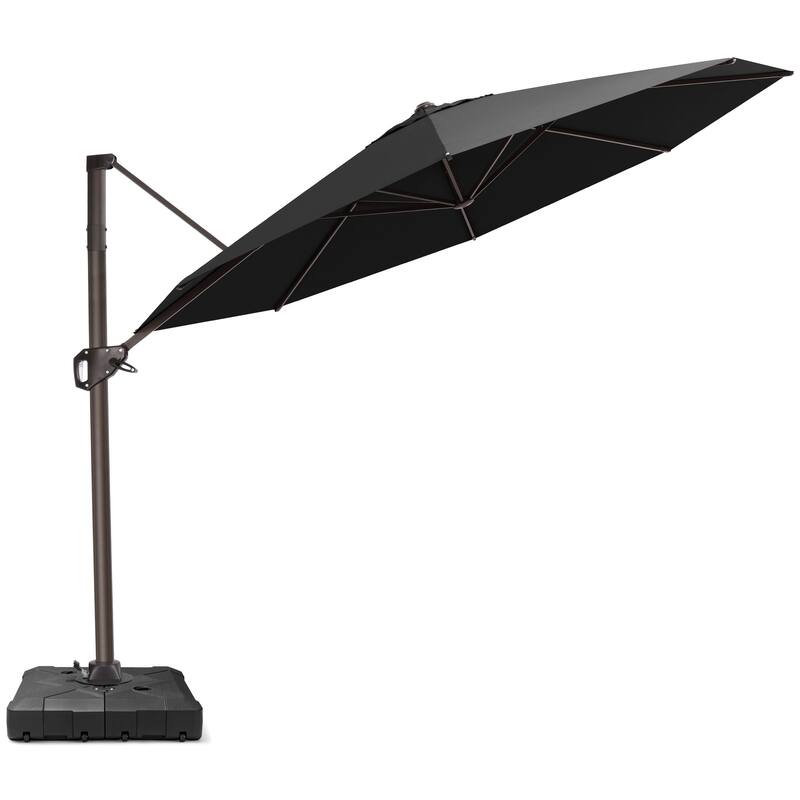 Outdoor 11 Ft Patio Cantilever 360 Degree Rotation Offset Umbrella with Base