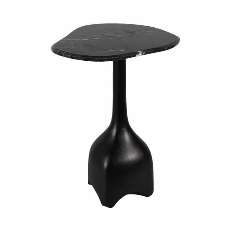 Curved Marble Top with Metal Base End Table - Black, 21 in.