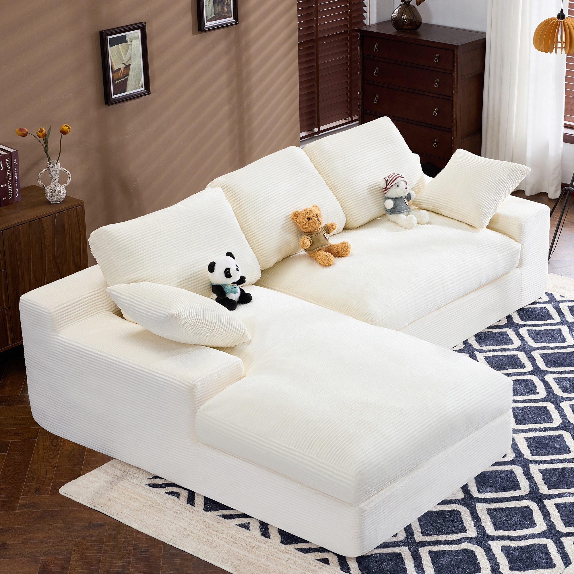 Modern Chaise Lounge Sofa, Recliner Sofa with Fluffy Pillows, Upholstered Sleeper Sofa Chair Sofa Bed for Living Room