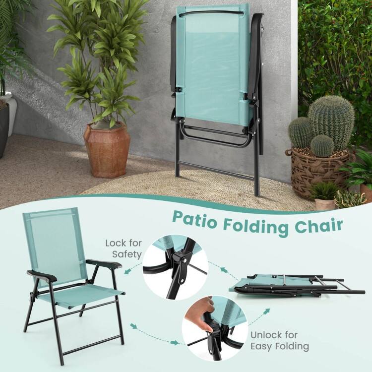 2 Set of Patio Dining Chair with Armrests and Metal Frame-Blue - 25.5" x 24" x 37" (L x W x H)