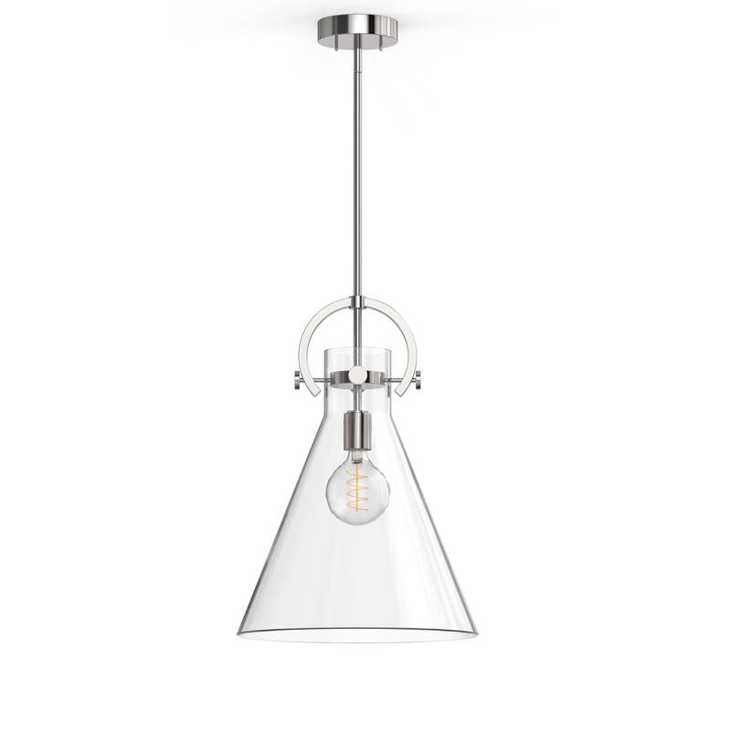 YANSUN 1-Light Pendant Light with 14-Inch Flared Cone Shade in Nickel Finish Clear Glass for Modern and Industrial Spaces