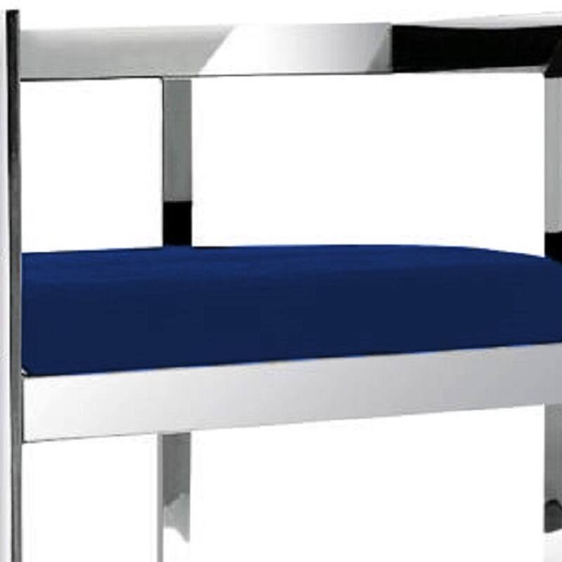 HomeRoots 26" Blue and Silver Metal and Velvet Low Back Counter Height Bar Chair