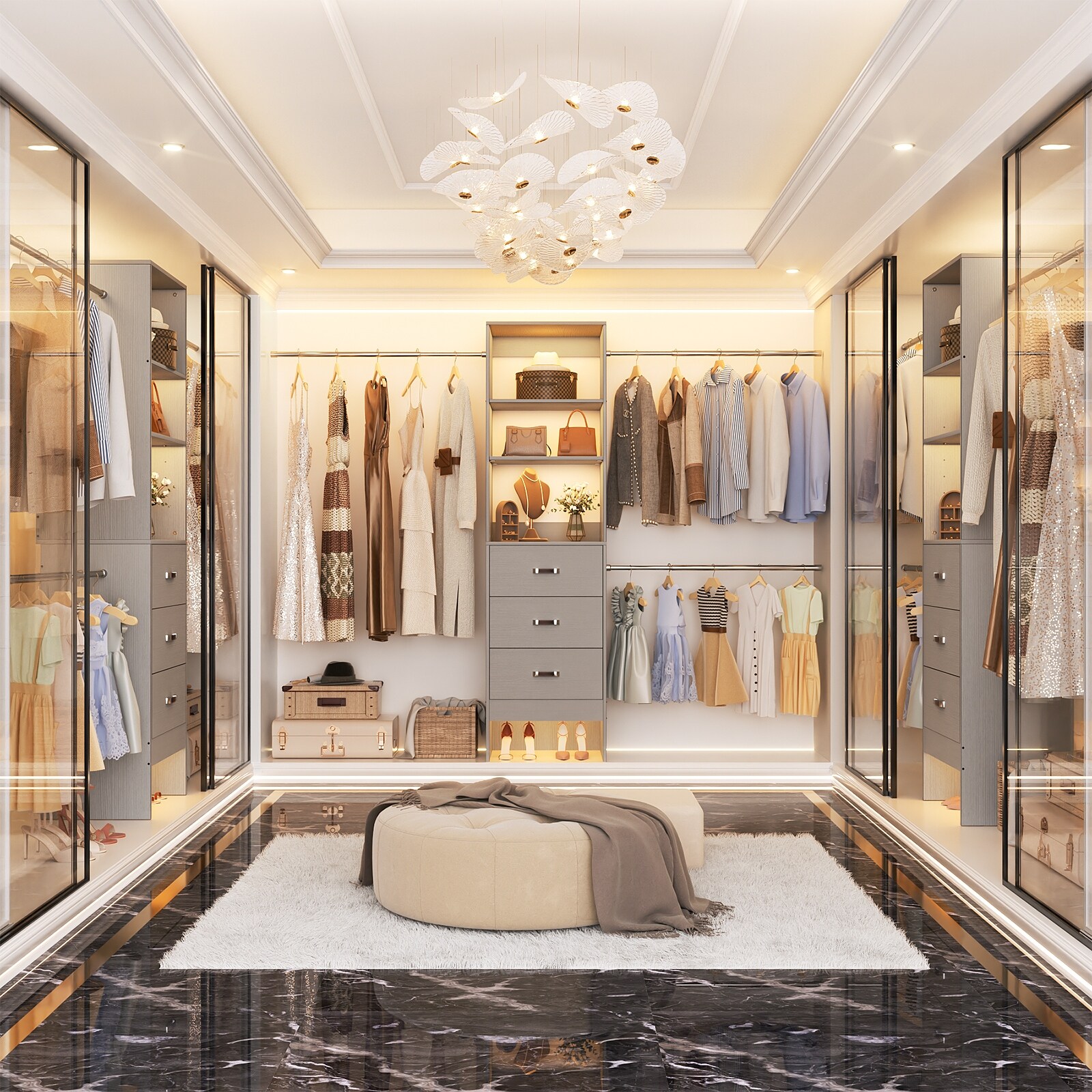 20.2'' - 96'' W Closet Organizer with Drawers, Closet System with