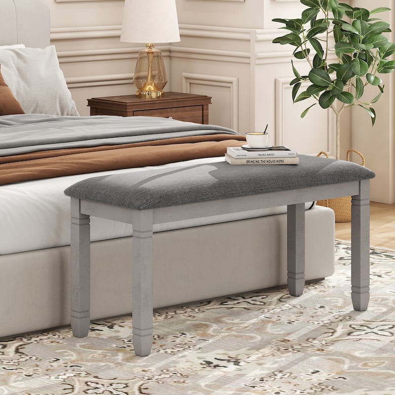 Gymax Upholstered Bedroom Bench w/ Padded Seat & Solid Wood Legs for