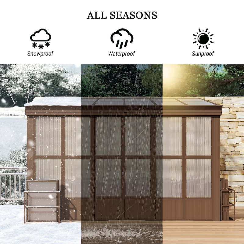 Lean-to Sunroom 10x12FT, Wall Mounted Solarium