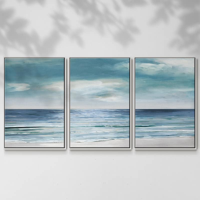 Blue Silver Shore - Multi Piece Framed Canvas - 26 x 40 - White
