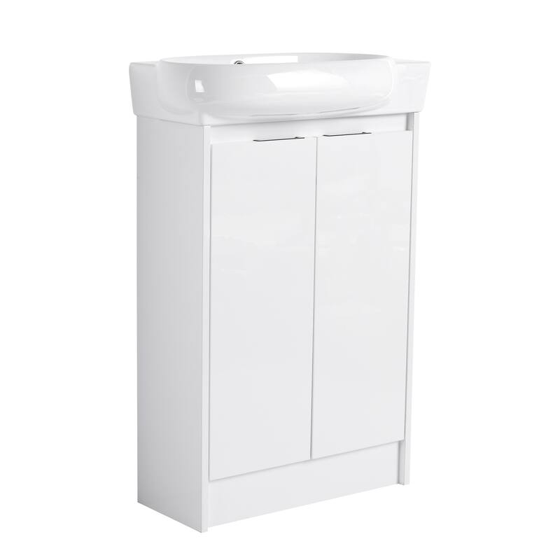 Compact Bathroom Vanity with Sink, Oval Single Ceramic Sink Bathroom Cabinet for Small Bathroom