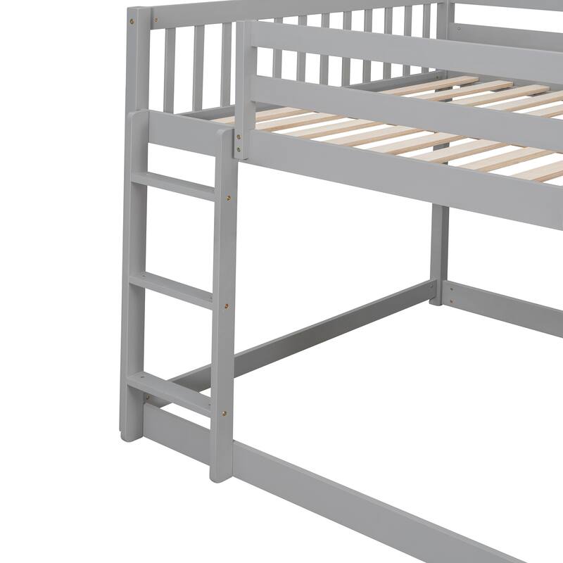 Floor Bunk Bed with Movable Storage Cabinet, Include 4 Storage Drawers and 3 Shelves, Solid Wood Bunkbeds Frame for Kids Teens