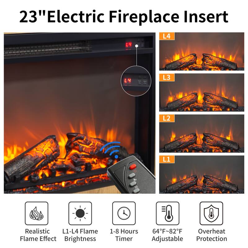 28 Inch TV Media Entertainment Center With Electric Fireplace