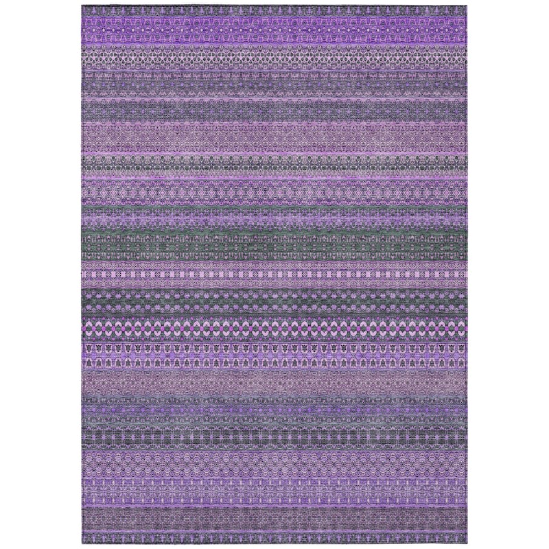 Machine Washable Indoor/ Outdoor Moroccan Stripes Chantille Rug
