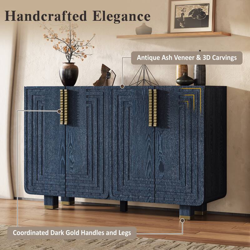 54" Retro Storage Sideboard Cabinet Buffet with Adjustable Shelves