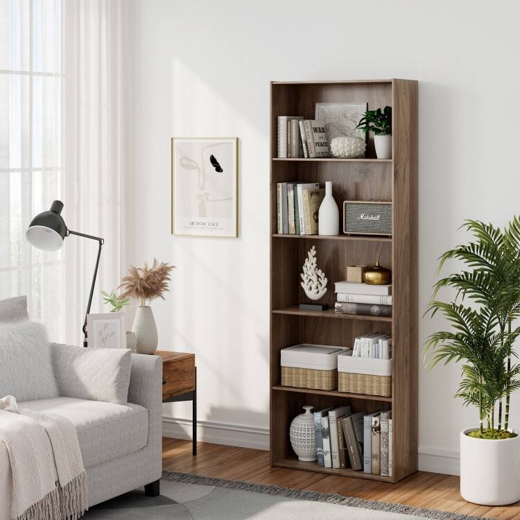5-Shelf Multi-Functional Wood Bookcase for Home Office - 23.5" x 9.5" x 67"