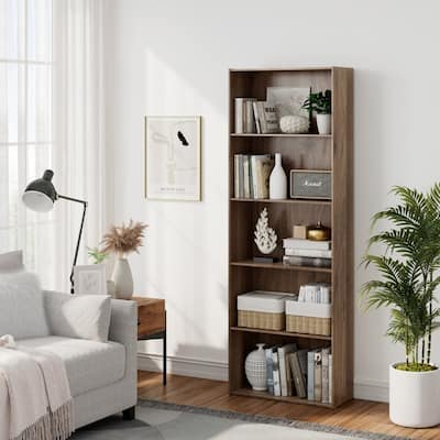 5-Shelf Multi-Functional Wood Bookcase for Home Office - 23.5" x 9.5" x 67"