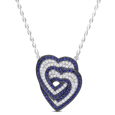 Miadora 1 2/5ct TGW Created White Sapphire Created Blue Sapphire Heart Necklace Sterling Silver