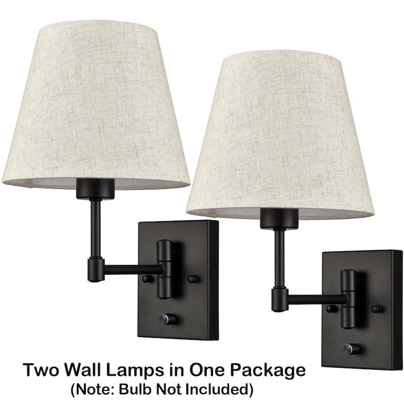 Udine Traditonal 2-Pack Plug in Wall Lights Fabric Shade Swing Arm Wall Lamps