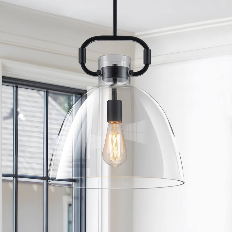 Starskys 1-Light Industrial Pendant Light with Bowl-Shaped Clear Glass Shade