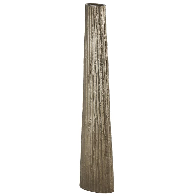 Aluminum Metal Slim Flat Tall Floor Cone Vase with Textured Ridges - Brass - Roche River Decor - Brass - 8"W, 36"H