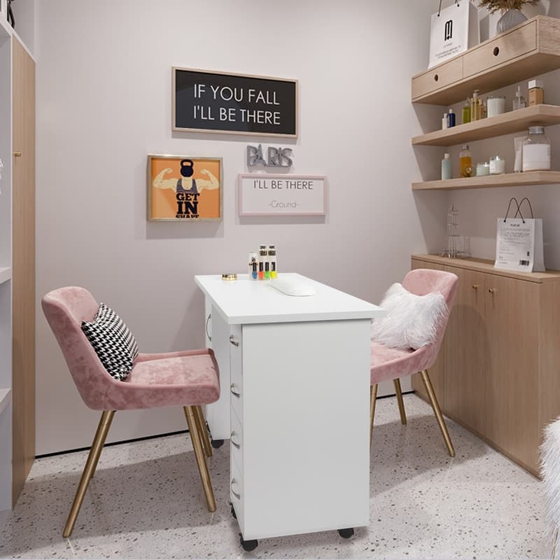 Double Edged Manicure Nail Table Computer Desk with 4 Drawers