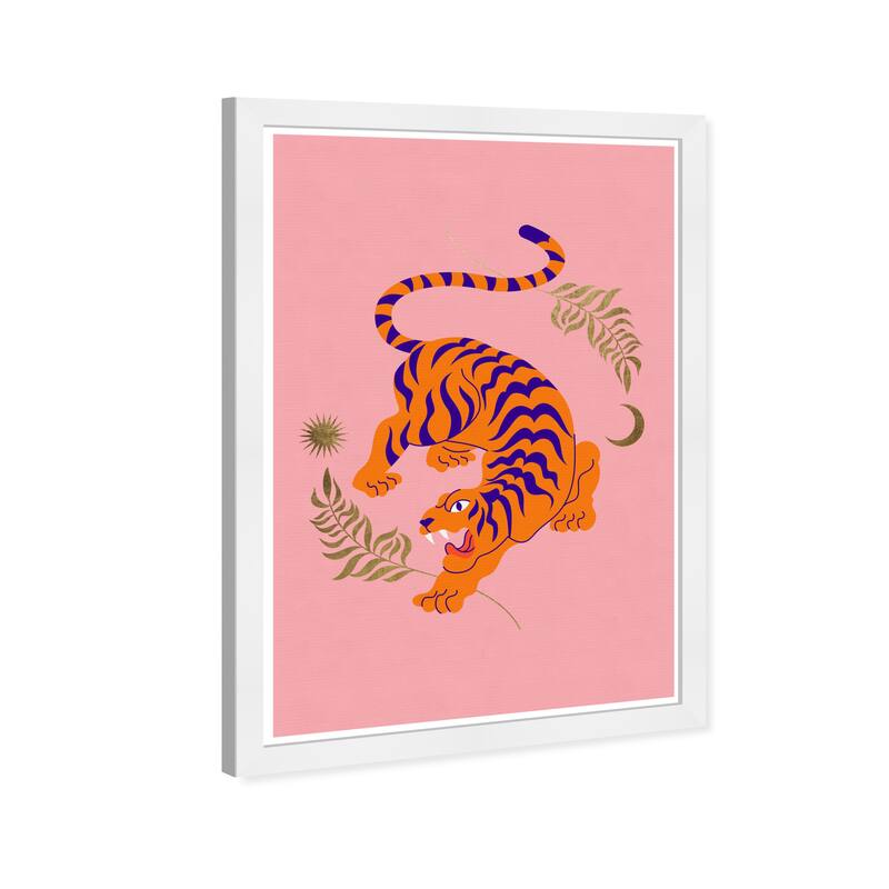 Wynwood Studio Prints Animals Tigress of the Leaves Pink and Global Wall Art Canvas Print