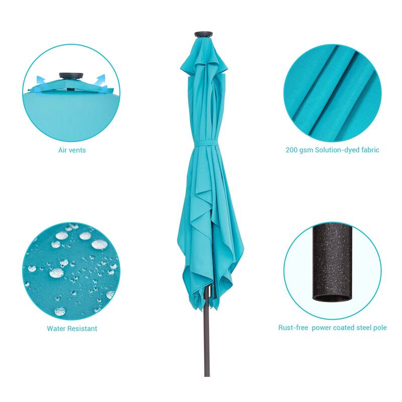 LIVOOSUN LED 10 x 6.5Ft Patio Table Umbrellas Outdoor Market Umbrella with Aluminium/Steel Pole, UV-Resistant Canopy